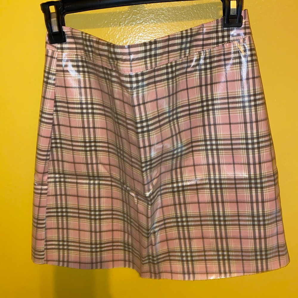 Leather plaid skirt